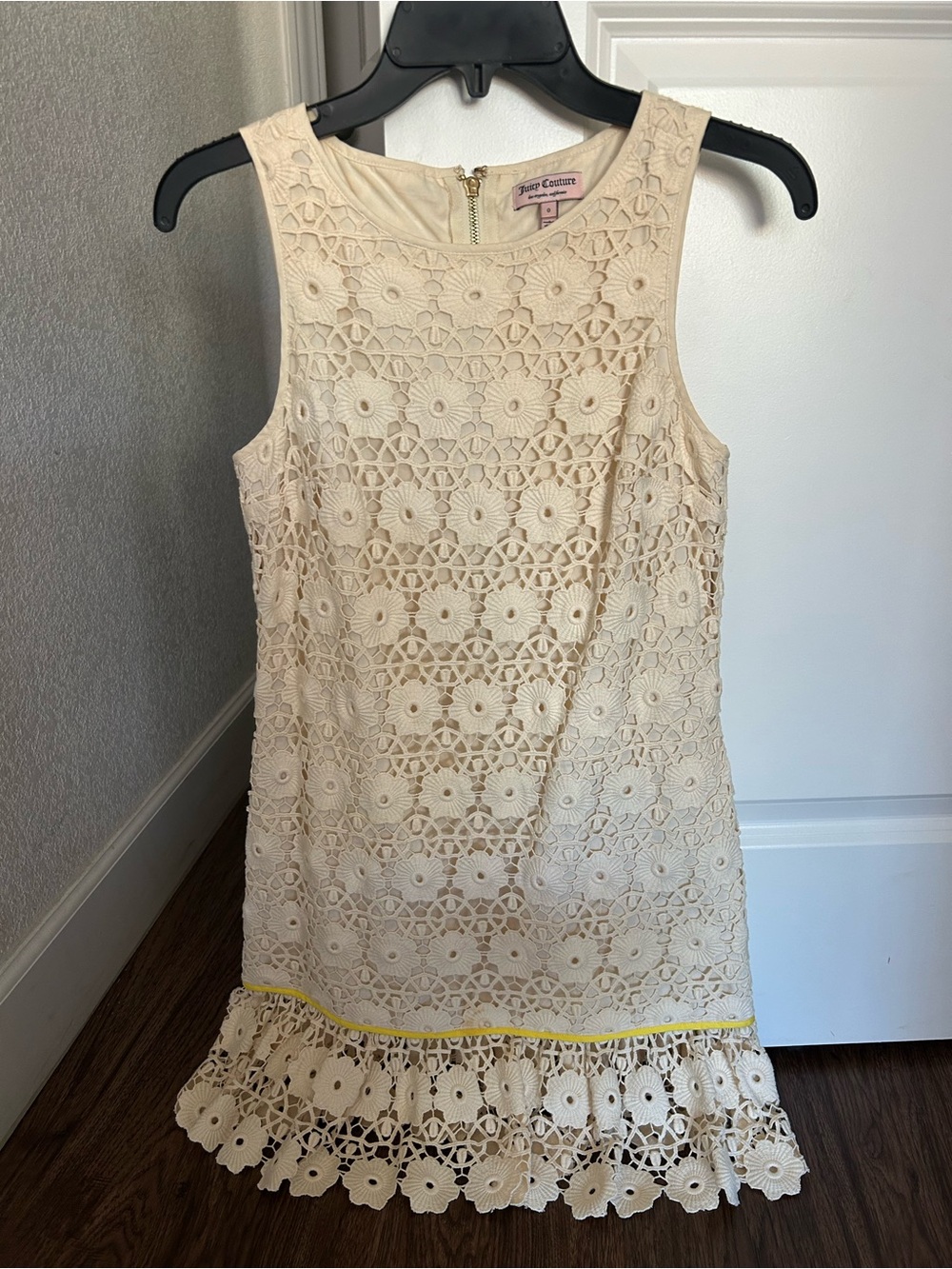 Juicy Couture Cream Floral Eyelet Lace Dress with Yellow Trim